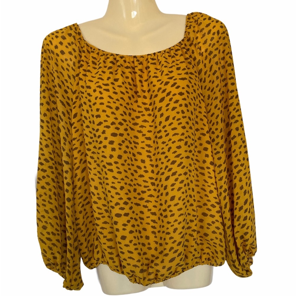 Vince Camuto Blouse Cheetah Print Peasant Top Feminine Flowy Golden Brown Small